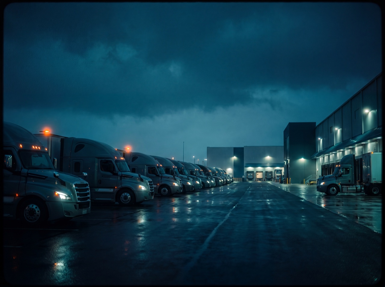 Freight trucks at a logistics depot